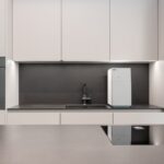 a kitchen with white cabinets