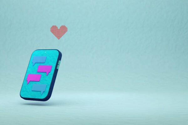 Smartphone with chat bubbles and a heart icon